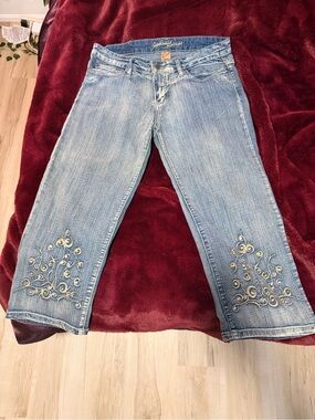 Embroidered Light Blue Straight Leg Jeans - Women